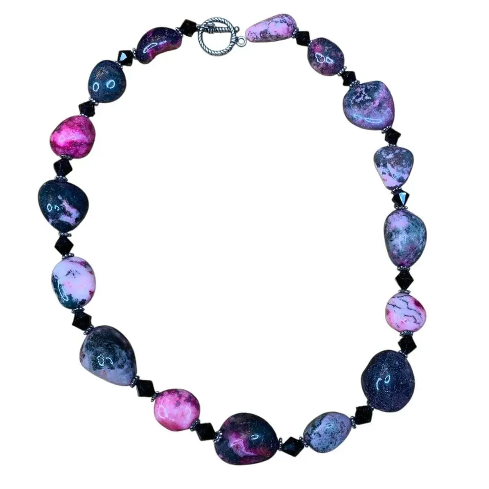 Artisan Rhodonite Sugilite Statement Necklace Pink Black Gemstone